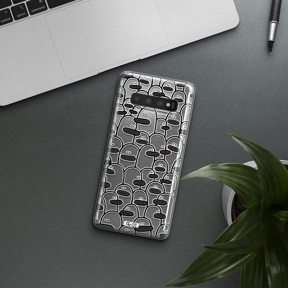 a group of white and black cartoon characters Samsung S10 Plus Clear TPU Case