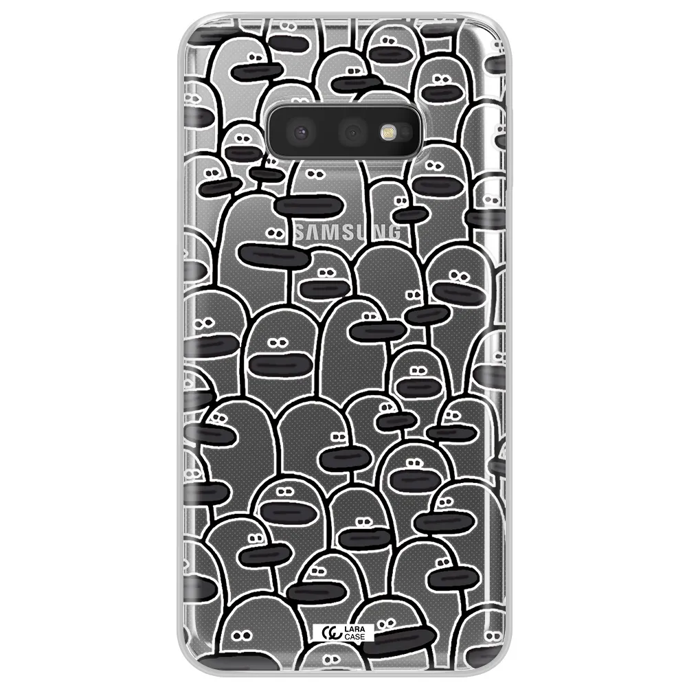 a group of white and black cartoon characters Samsung S10e Clear TPU Case