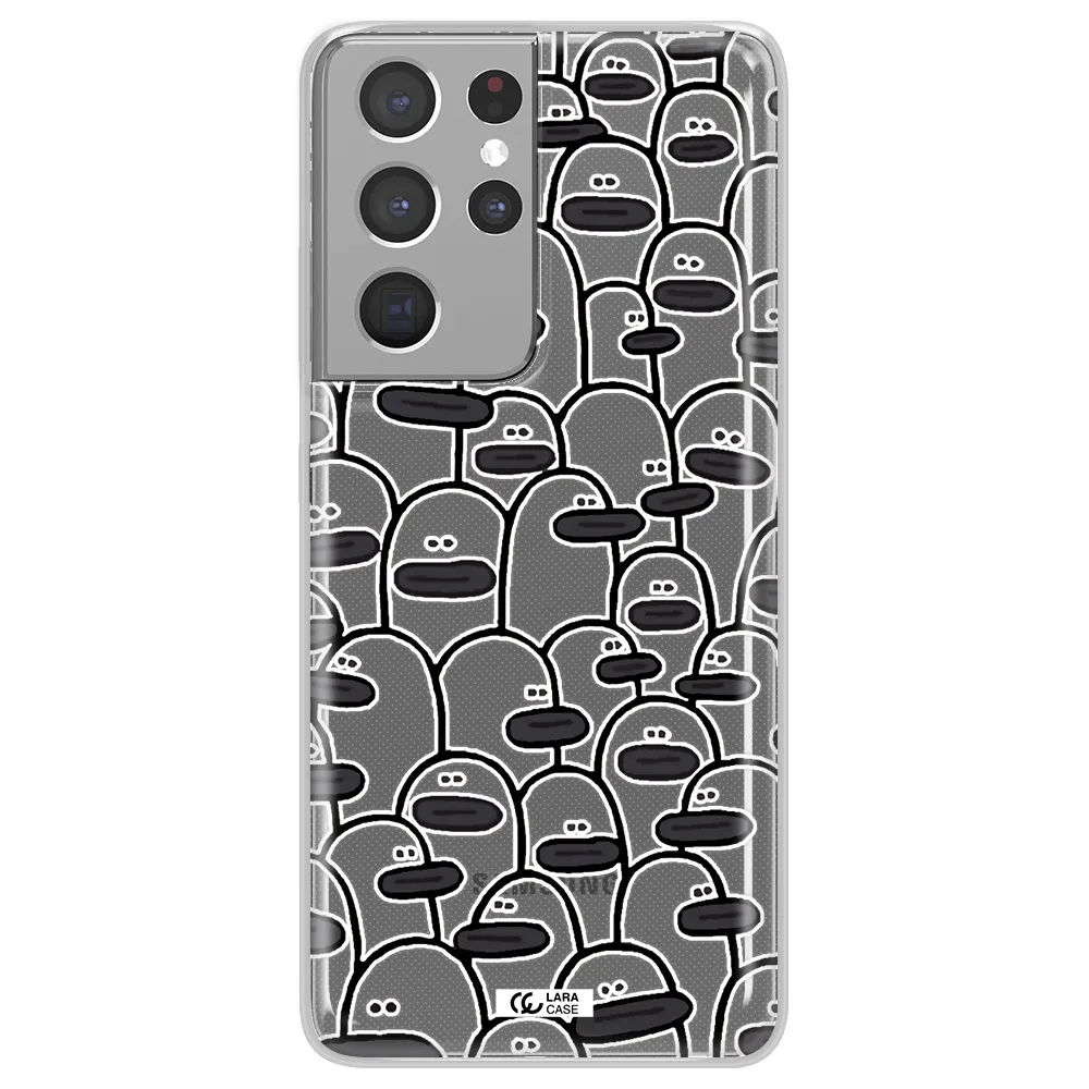 a group of white and black cartoon characters Samsung S21 Ultra Clear TPU Case