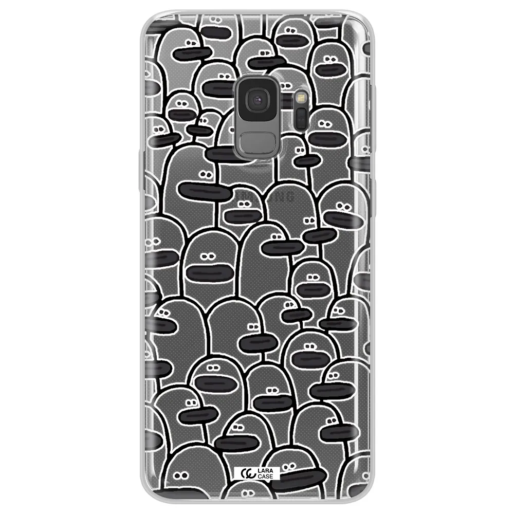 a group of white and black cartoon characters Samsung S9 Clear TPU Case