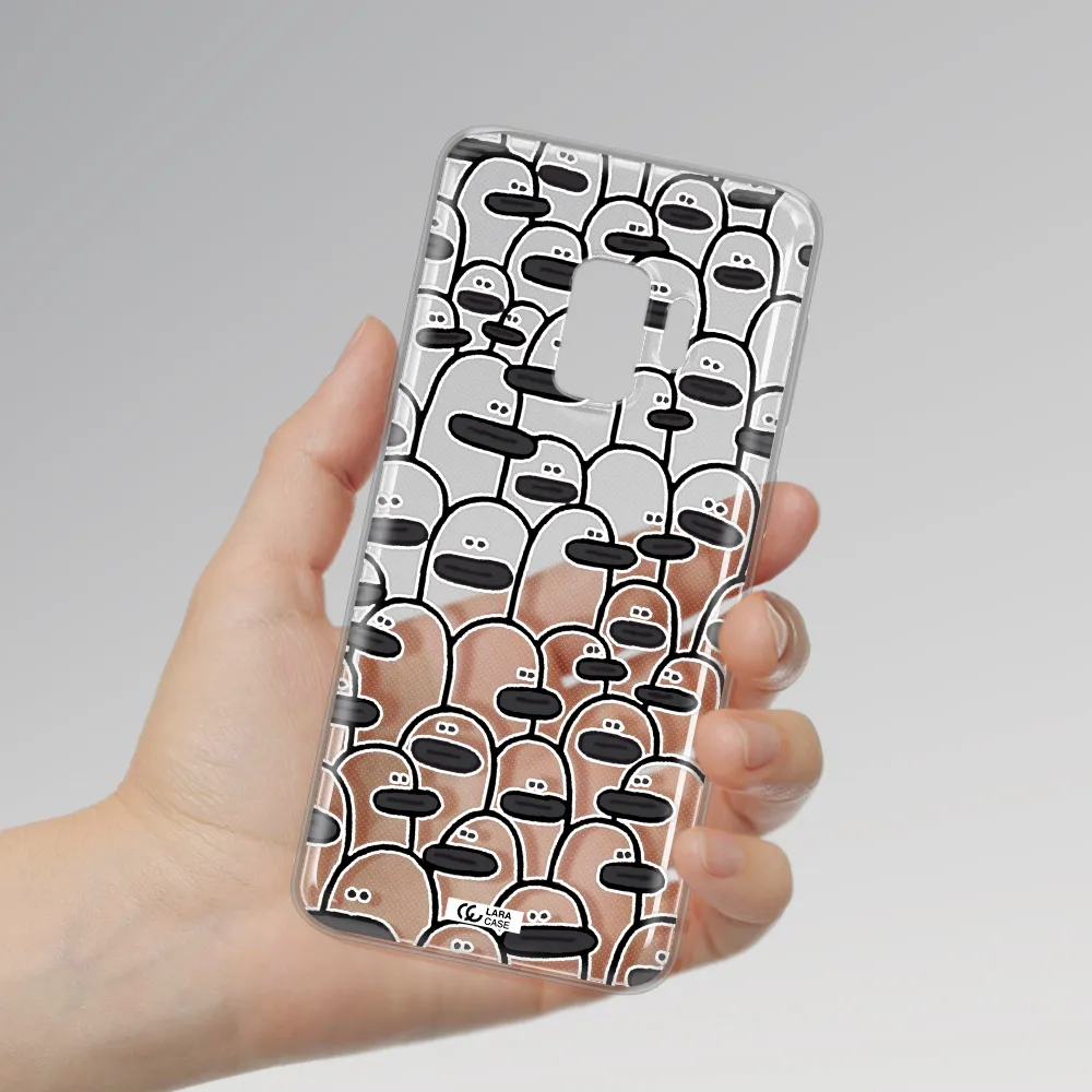 a group of white and black cartoon characters Samsung S9 Clear TPU Case
