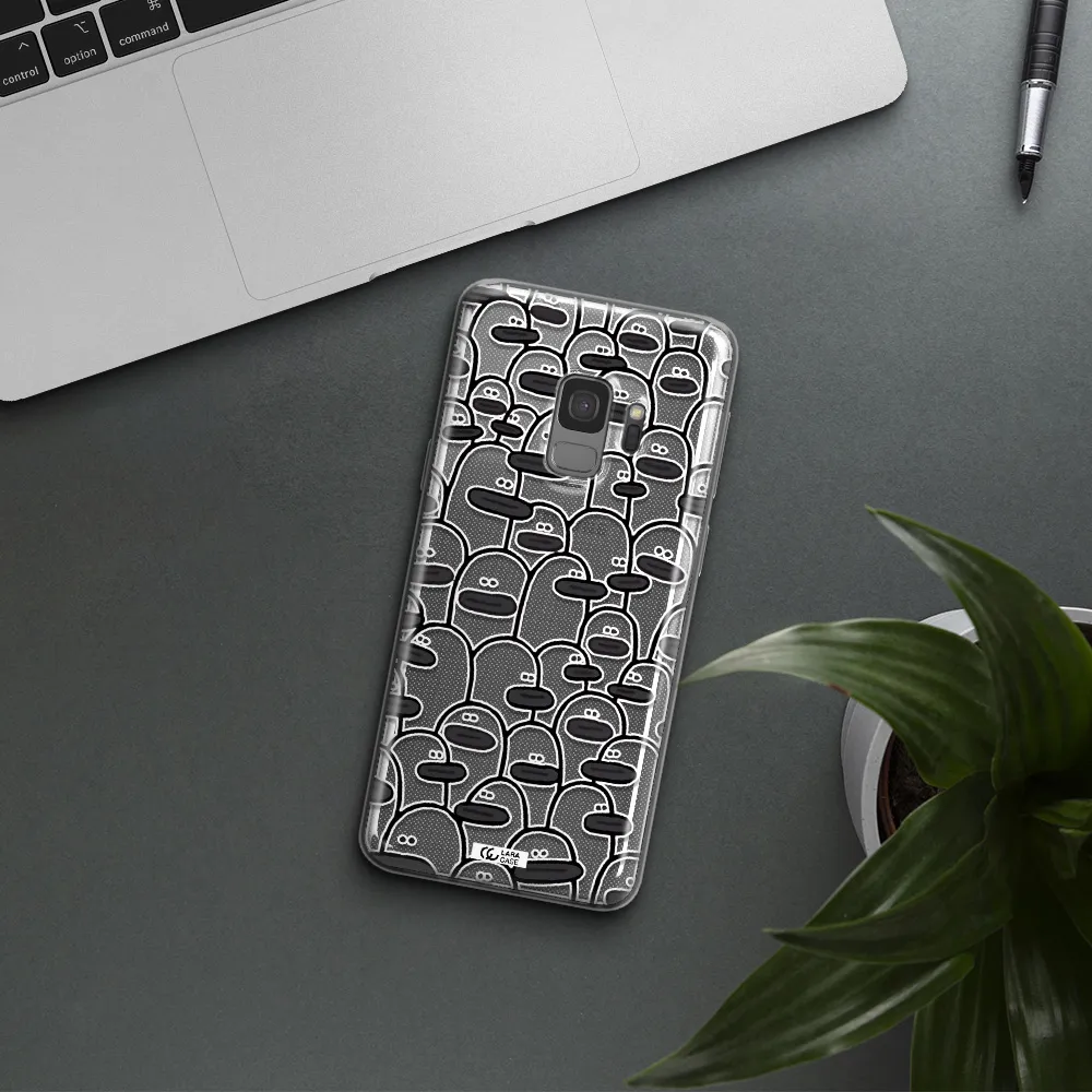 a group of white and black cartoon characters Samsung S9 Clear TPU Case