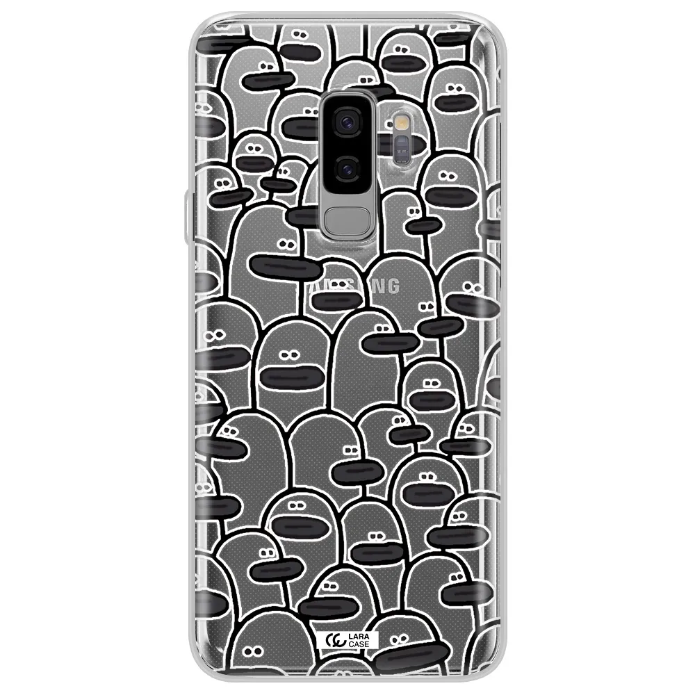 a group of white and black cartoon characters Samsung S9 Plus Clear TPU Case