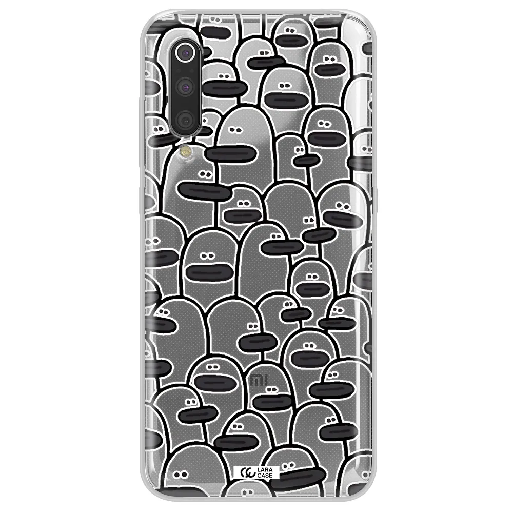 a group of white and black cartoon characters Xiaomi Mi 9 Clear TPU Case