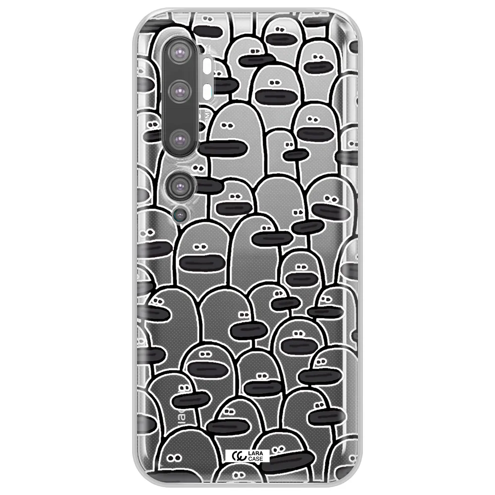 a group of white and black cartoon characters Xiaomi Mi Note 10 Clear TPU Case