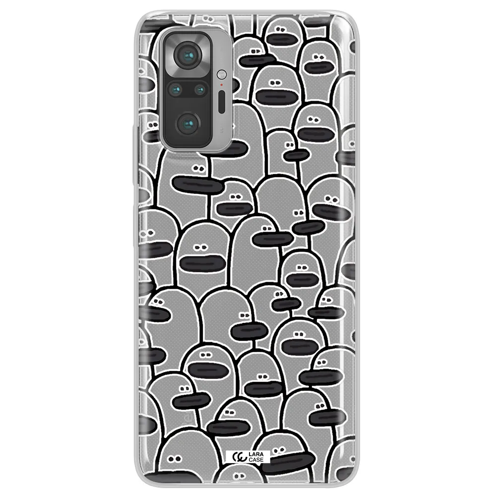 a group of white and black cartoon characters Xiaomi Note 10 Pro Clear TPU Case