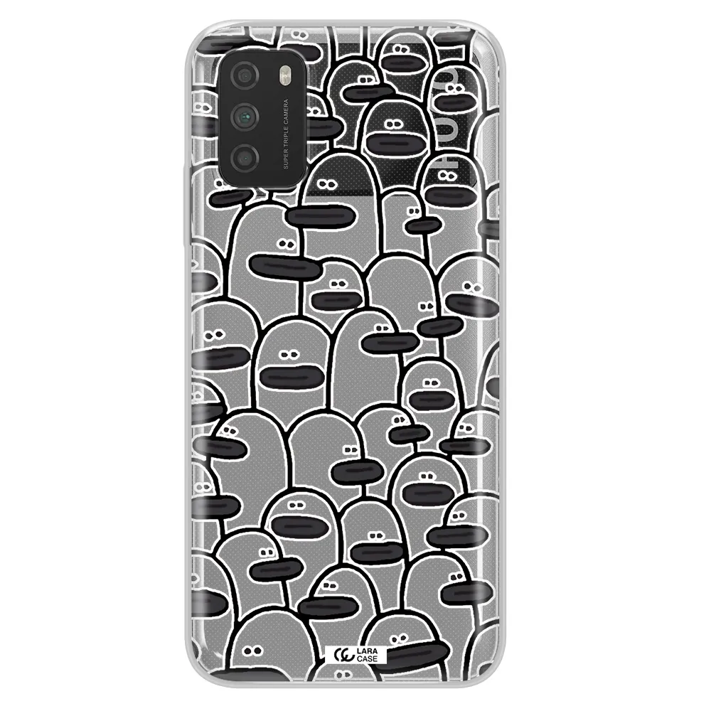 a group of white and black cartoon characters Xiaomi Poco M3 Clear TPU Case