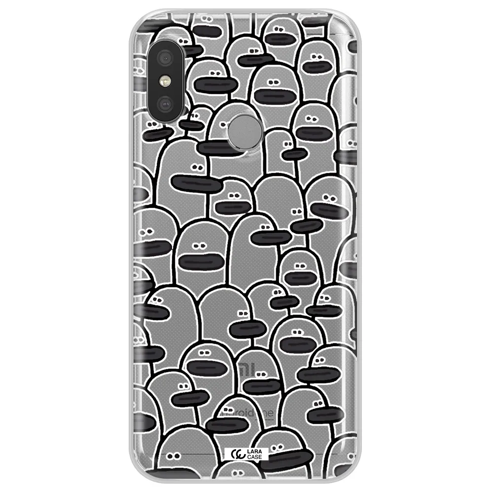 a group of white and black cartoon characters Xiaomi Redmi 6 Pro Clear TPU Case