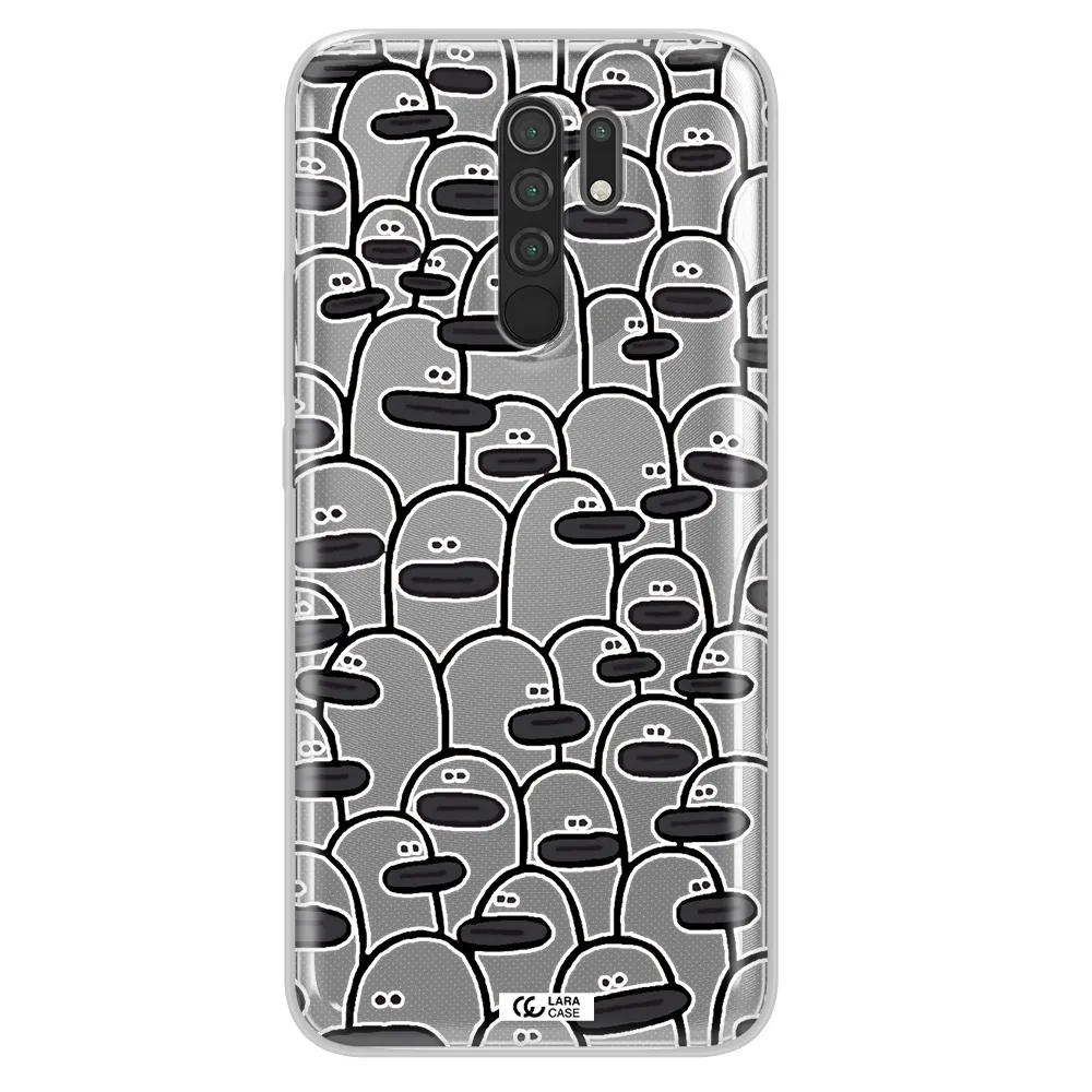 a group of white and black cartoon characters Xiaomi Redmi 9 Clear TPU Case