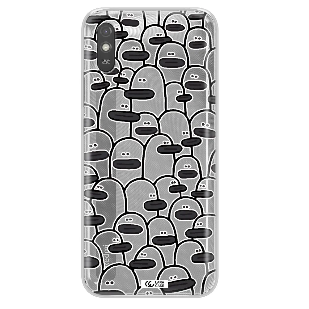 a group of white and black cartoon characters Xiaomi Redmi 9A Clear TPU Case