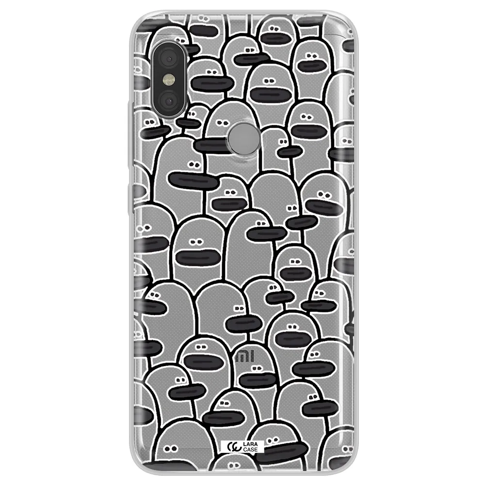 a group of white and black cartoon characters Xiaomi Redmi Note 6 Pro Clear TPU Case