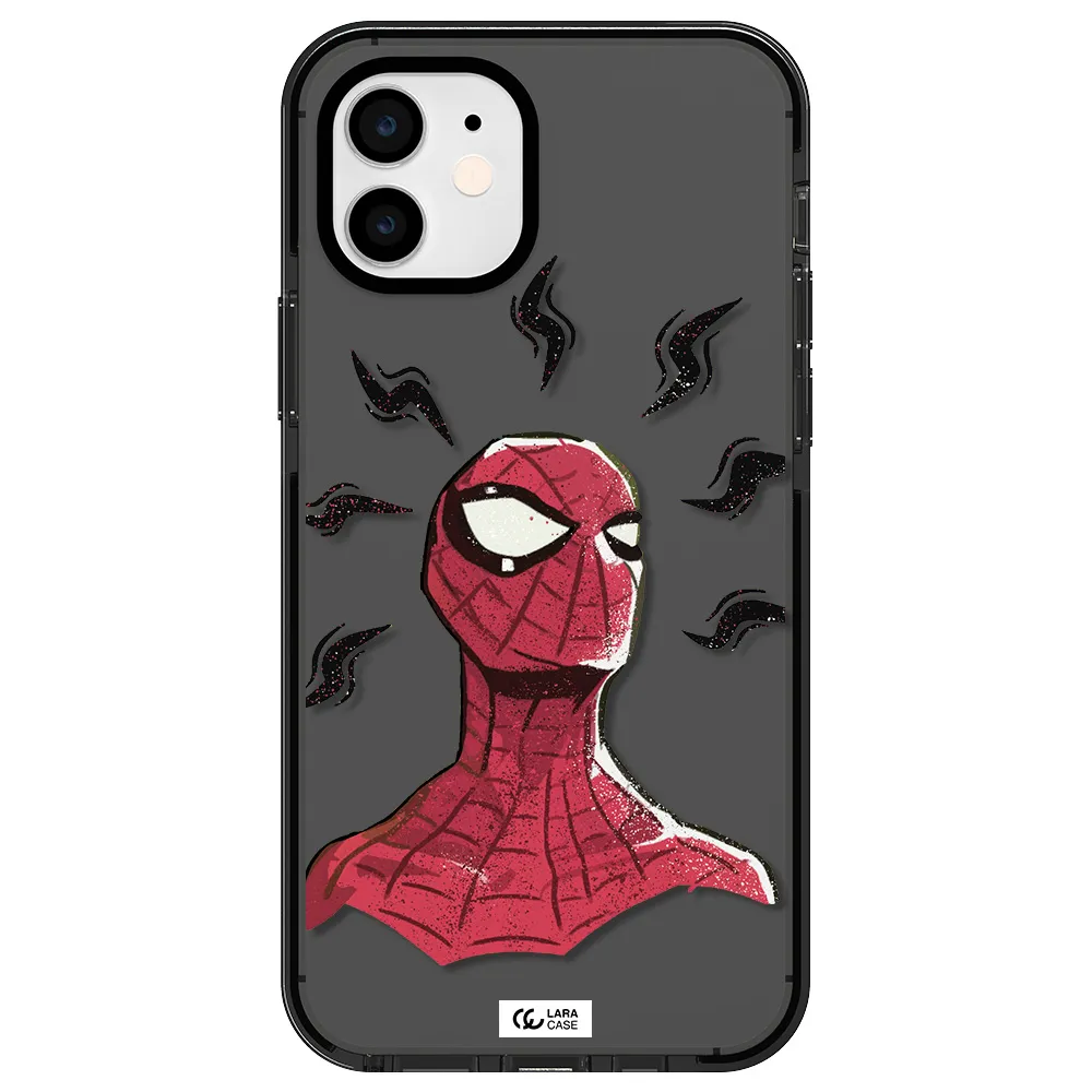 a cartoon of a red spider man Apple iPhone 11 impact Smoke Black Case