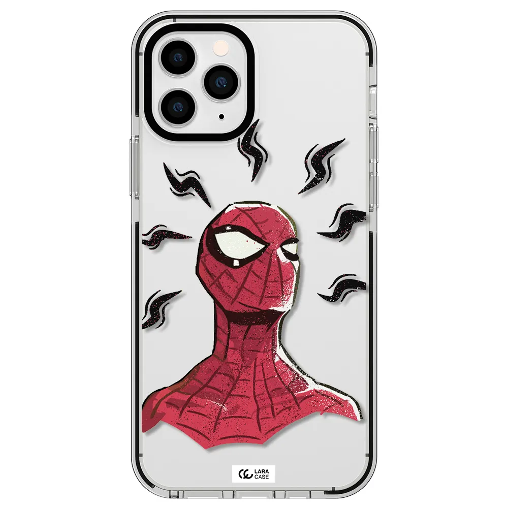 a cartoon of a red spider man Apple iPhone 11 pro impact black border Case