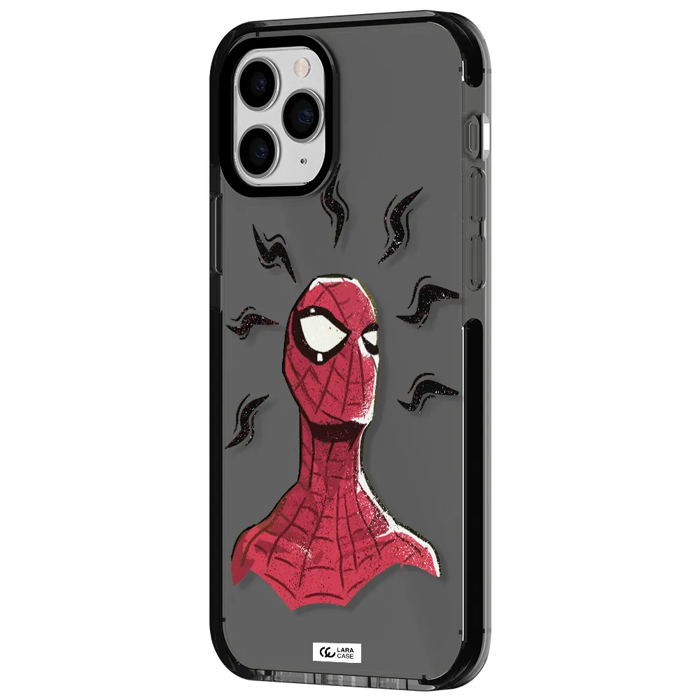 a cartoon of a red spider man Apple iPhone 11 pro impact Smoke Black Case