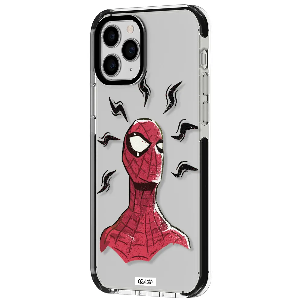 a cartoon of a red spider man Apple iPhone 11 pro max impact black border Case
