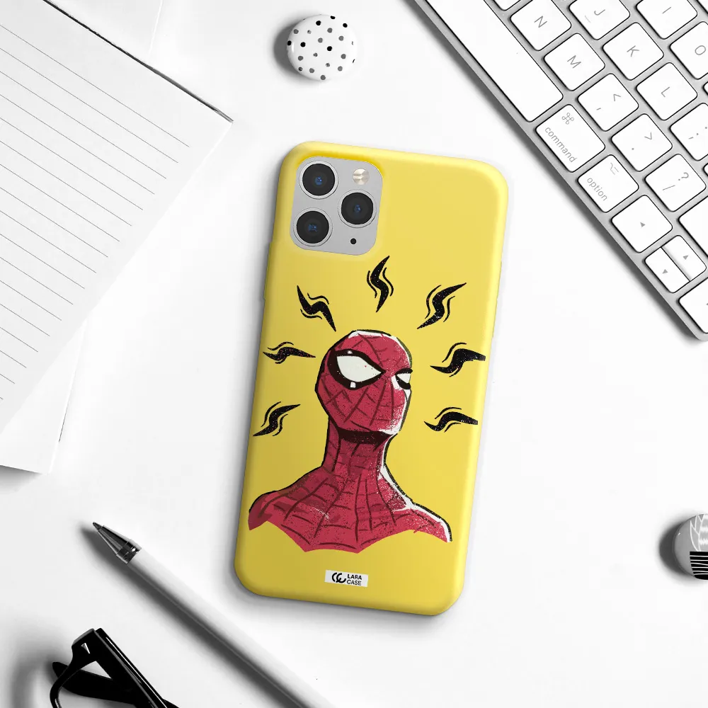 a cartoon of a red spider man Apple iPhone 11 pro max Silicone canary yellow Case