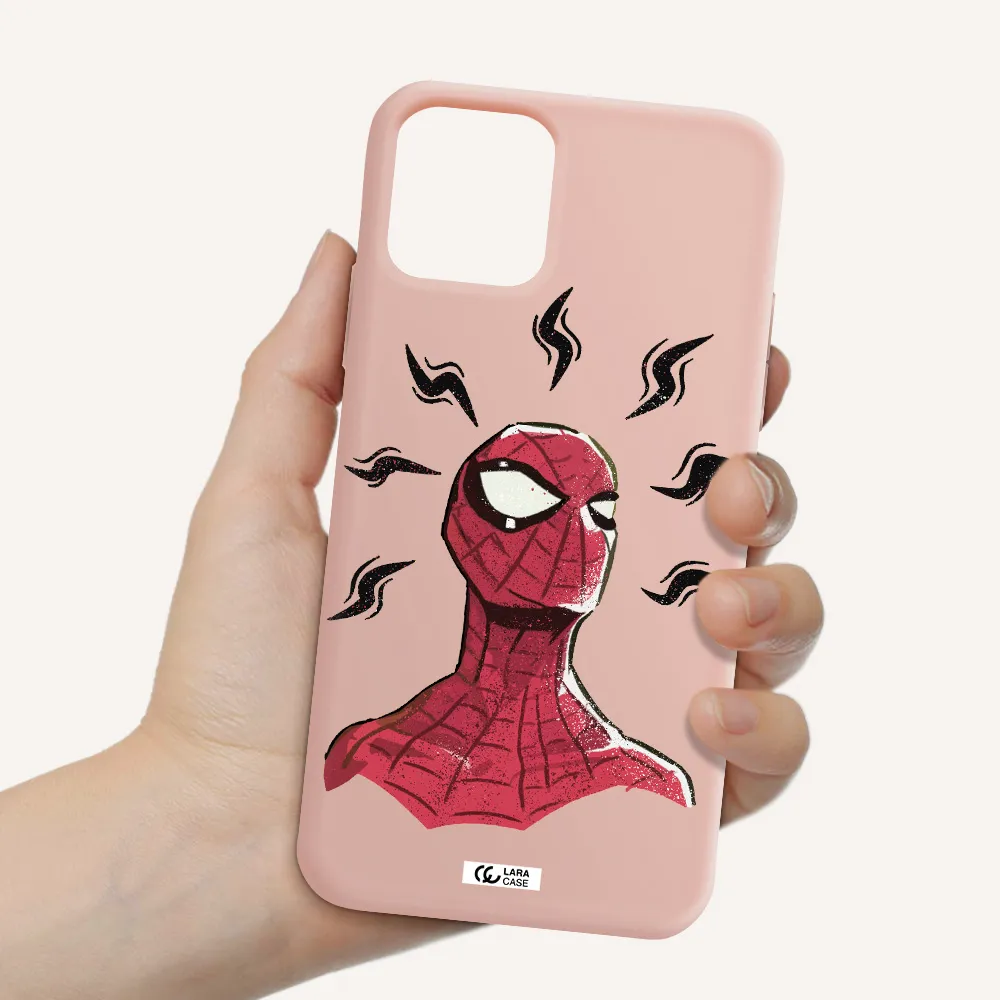 a cartoon of a red spider man Apple iPhone 11 pro Silicone pastel pink Case