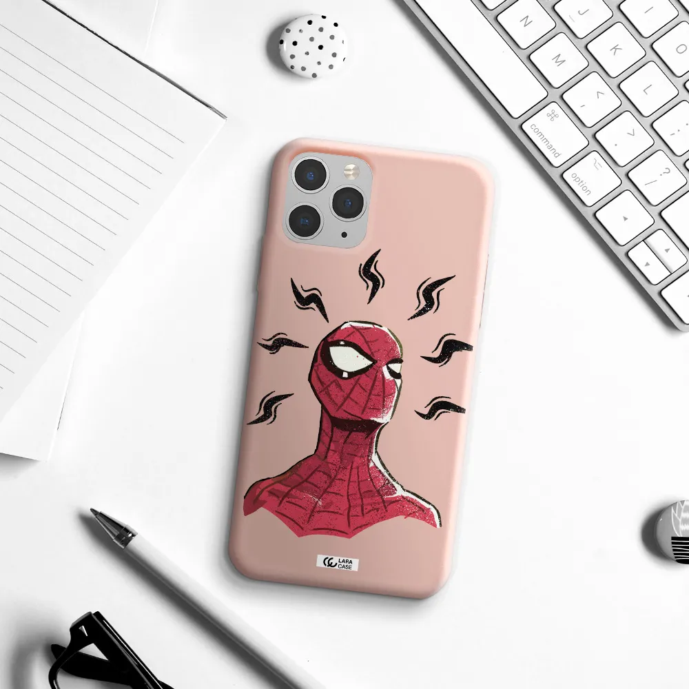 a cartoon of a red spider man Apple iPhone 11 pro Silicone pastel pink Case