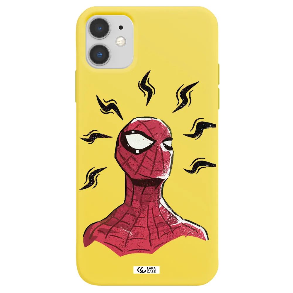a cartoon of a red spider man Apple iPhone 11 Silicone canary yellow Case