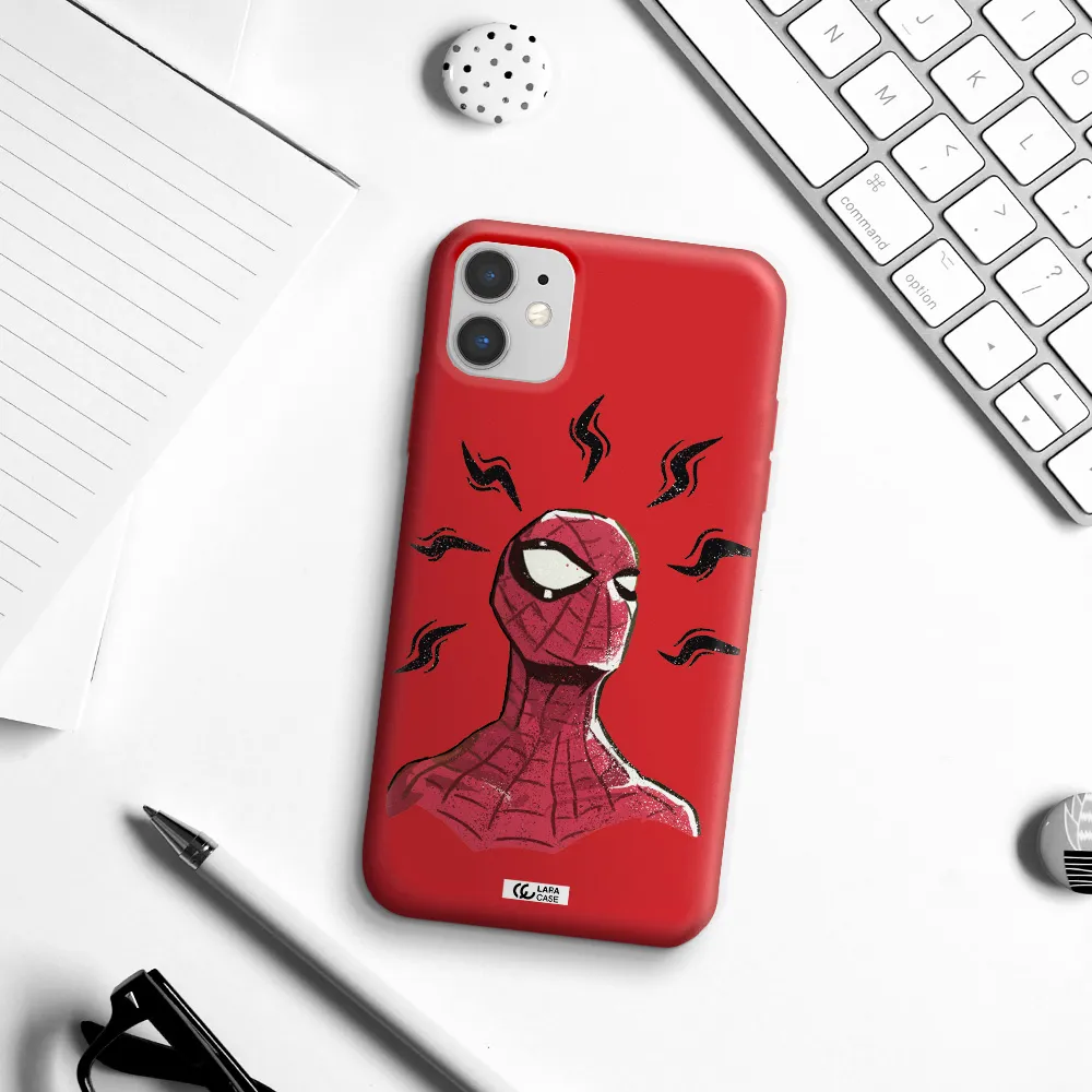 a cartoon of a red spider man Apple iPhone 11 Silicone Imperial Red Case