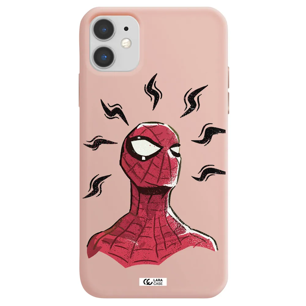 a cartoon of a red spider man Apple iPhone 11 Silicone pastel pink Case