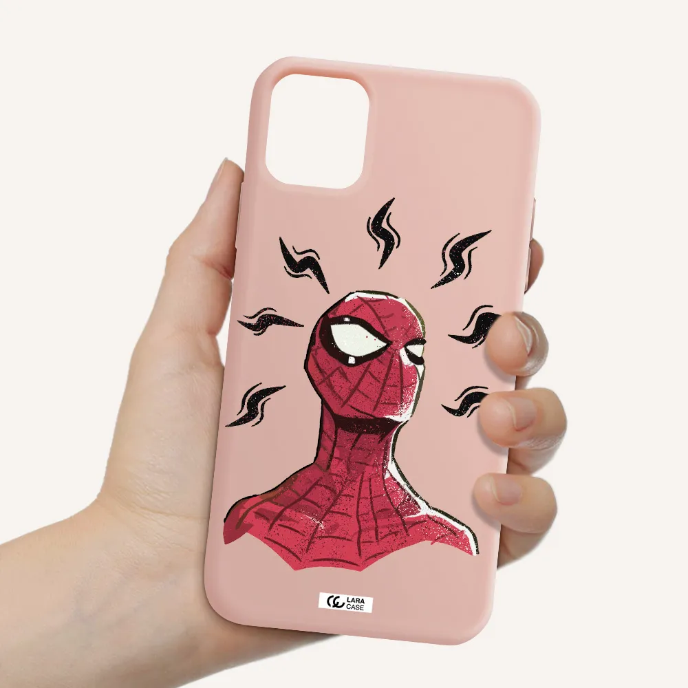 a cartoon of a red spider man Apple iPhone 11 Silicone pastel pink Case