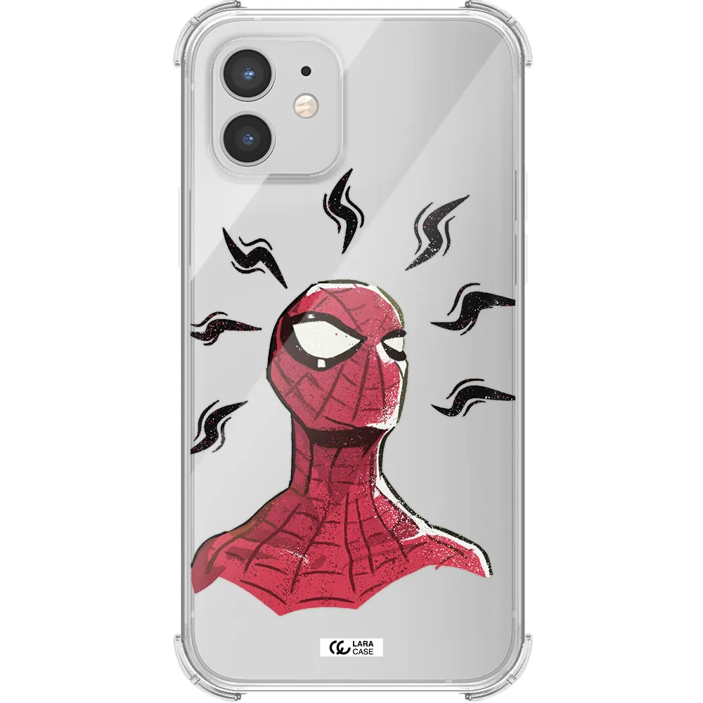 a cartoon of a red spider man Apple iPhone 12 Clear PC Case