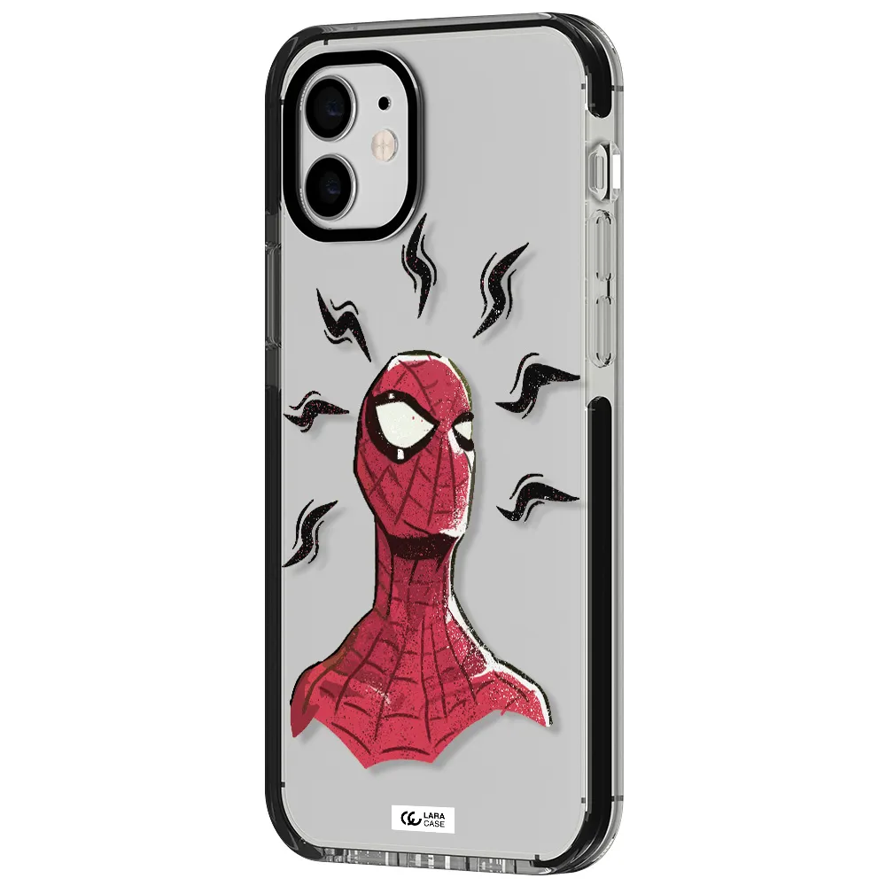 a cartoon of a red spider man Apple iPhone 12 impact black border Case