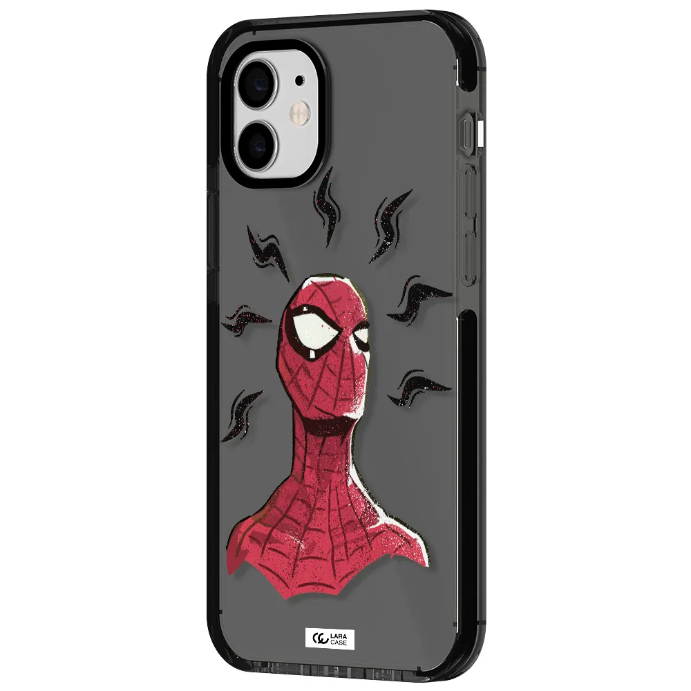 a cartoon of a red spider man Apple iPhone 12 impact Smoke Black Case