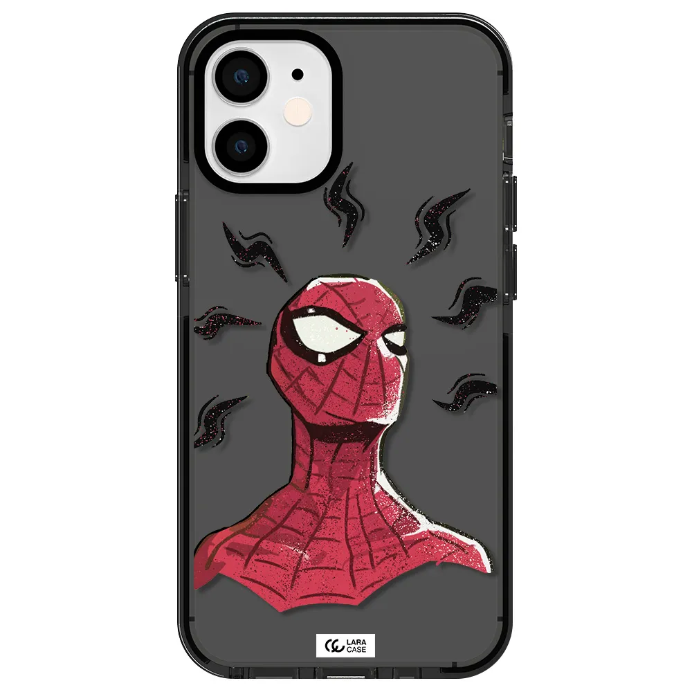 a cartoon of a red spider man Apple iPhone 12 mini impact Smoke Black Case