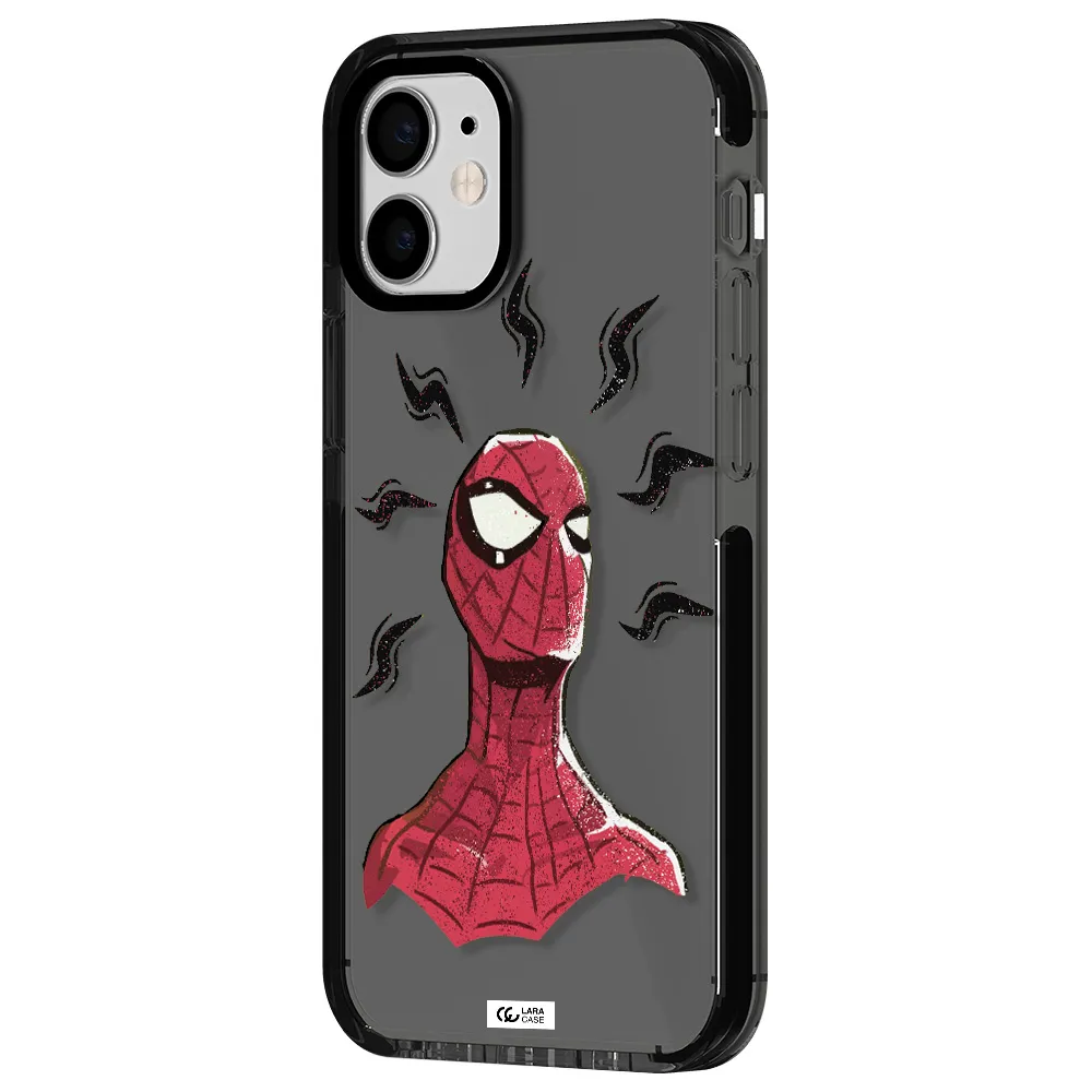 a cartoon of a red spider man Apple iPhone 12 mini impact Smoke Black Case
