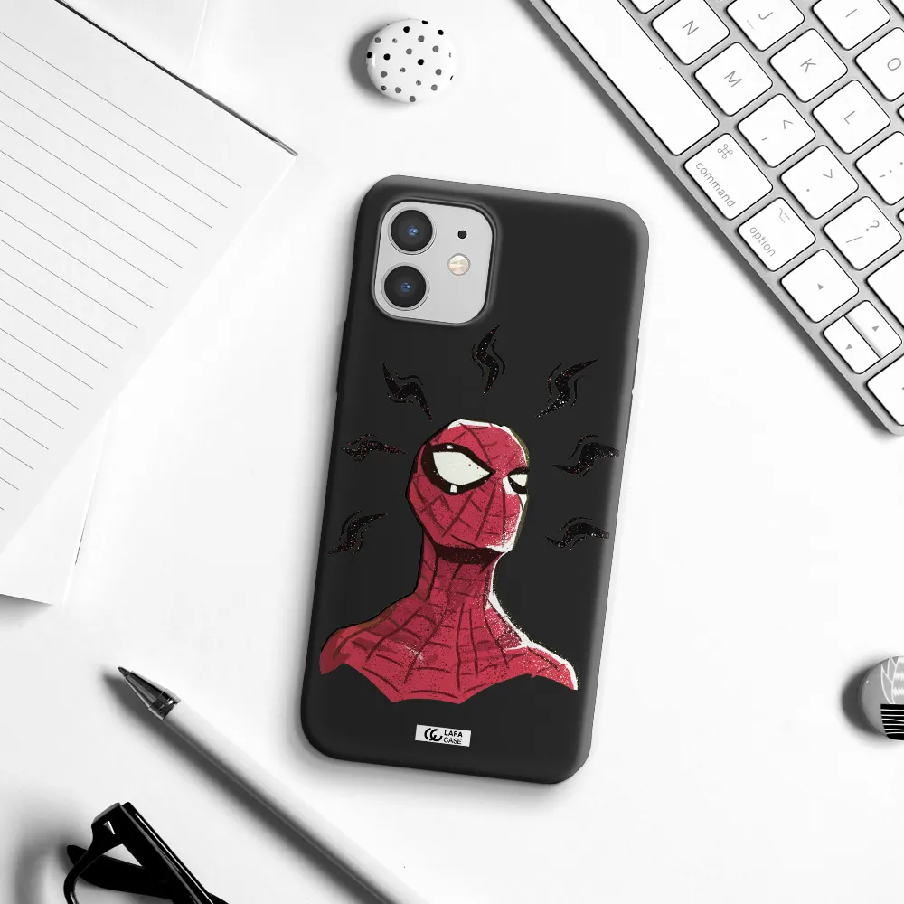 a cartoon of a red spider man Apple iPhone 12 mini Silicone black Case