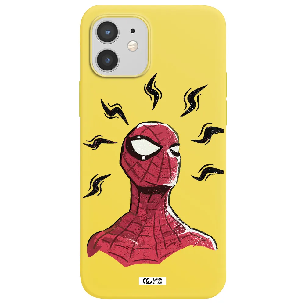 a cartoon of a red spider man Apple iPhone 12 mini Silicone canary yellow Case
