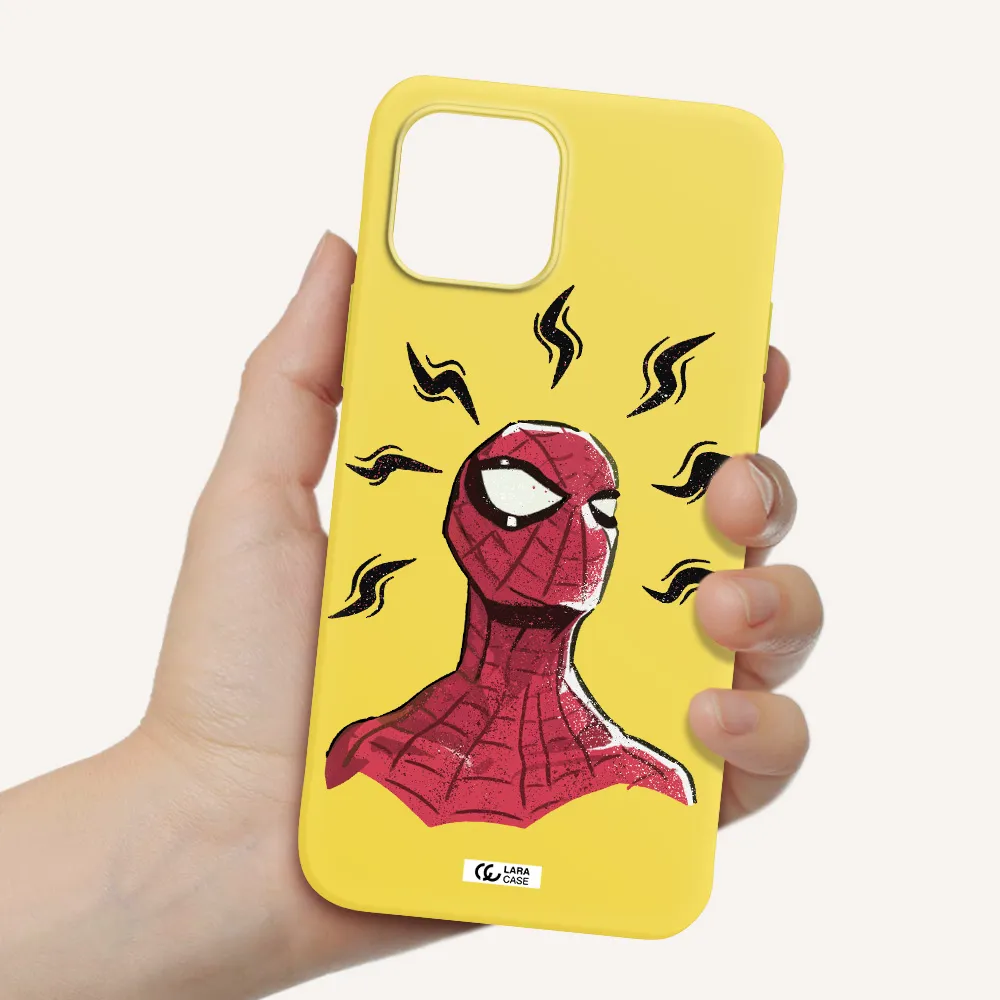 a cartoon of a red spider man Apple iPhone 12 mini Silicone canary yellow Case