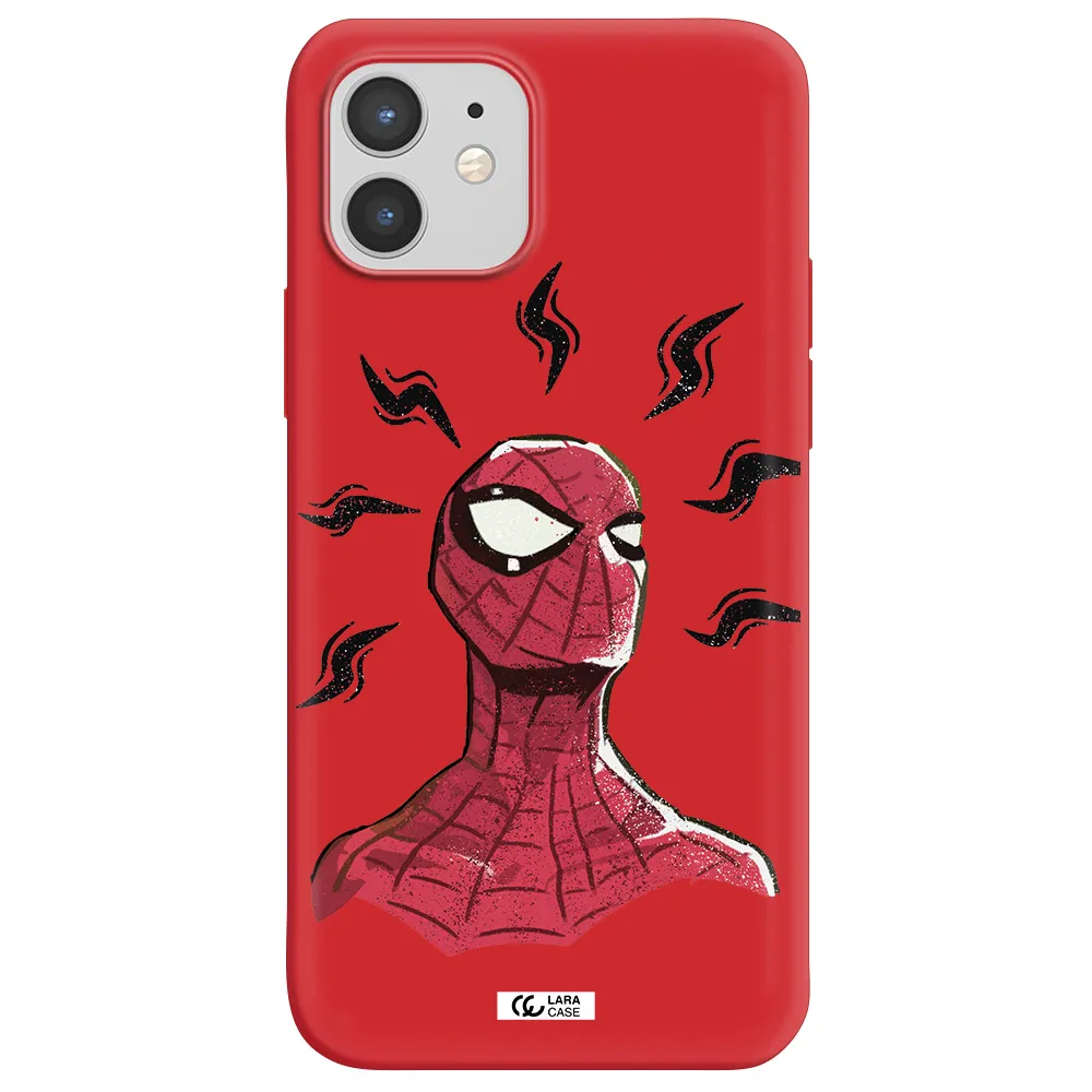 a cartoon of a red spider man Apple iPhone 12 mini Silicone Imperial Red Case