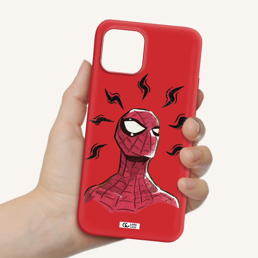a cartoon of a red spider man Apple iPhone 12 mini Silicone Imperial Red Case
