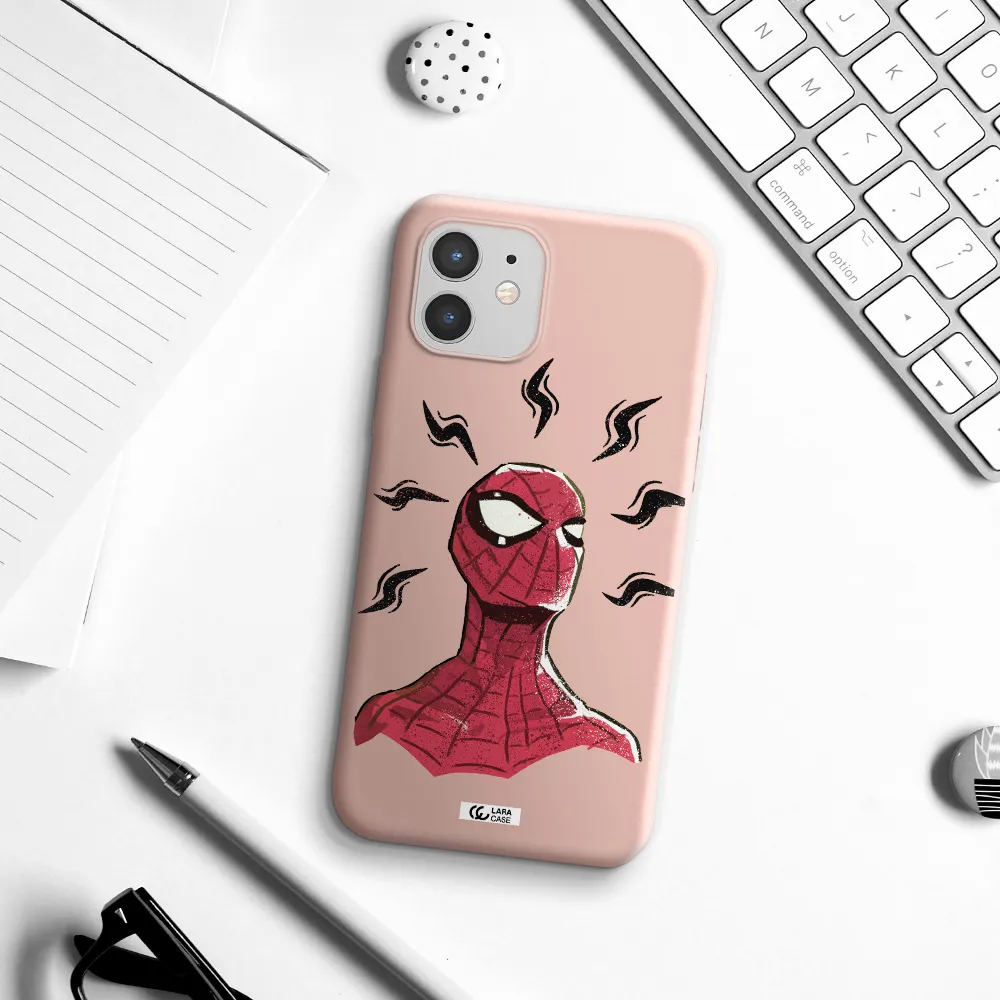 a cartoon of a red spider man Apple iPhone 12 mini Silicone pastel pink Case