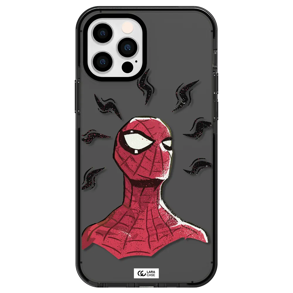 a cartoon of a red spider man Apple iPhone 12 pro impact Smoke Black Case