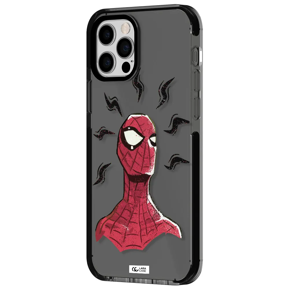 a cartoon of a red spider man Apple iPhone 12 pro impact Smoke Black Case