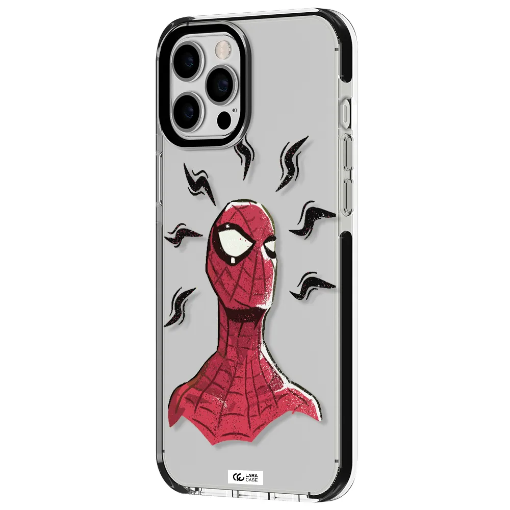 a cartoon of a red spider man Apple iPhone 12 pro max impact black border Case