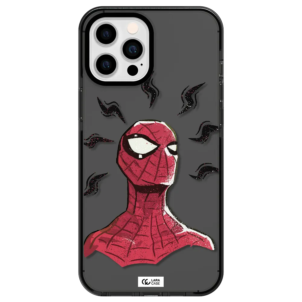 a cartoon of a red spider man Apple iPhone 12 pro max impact Smoke Black Case