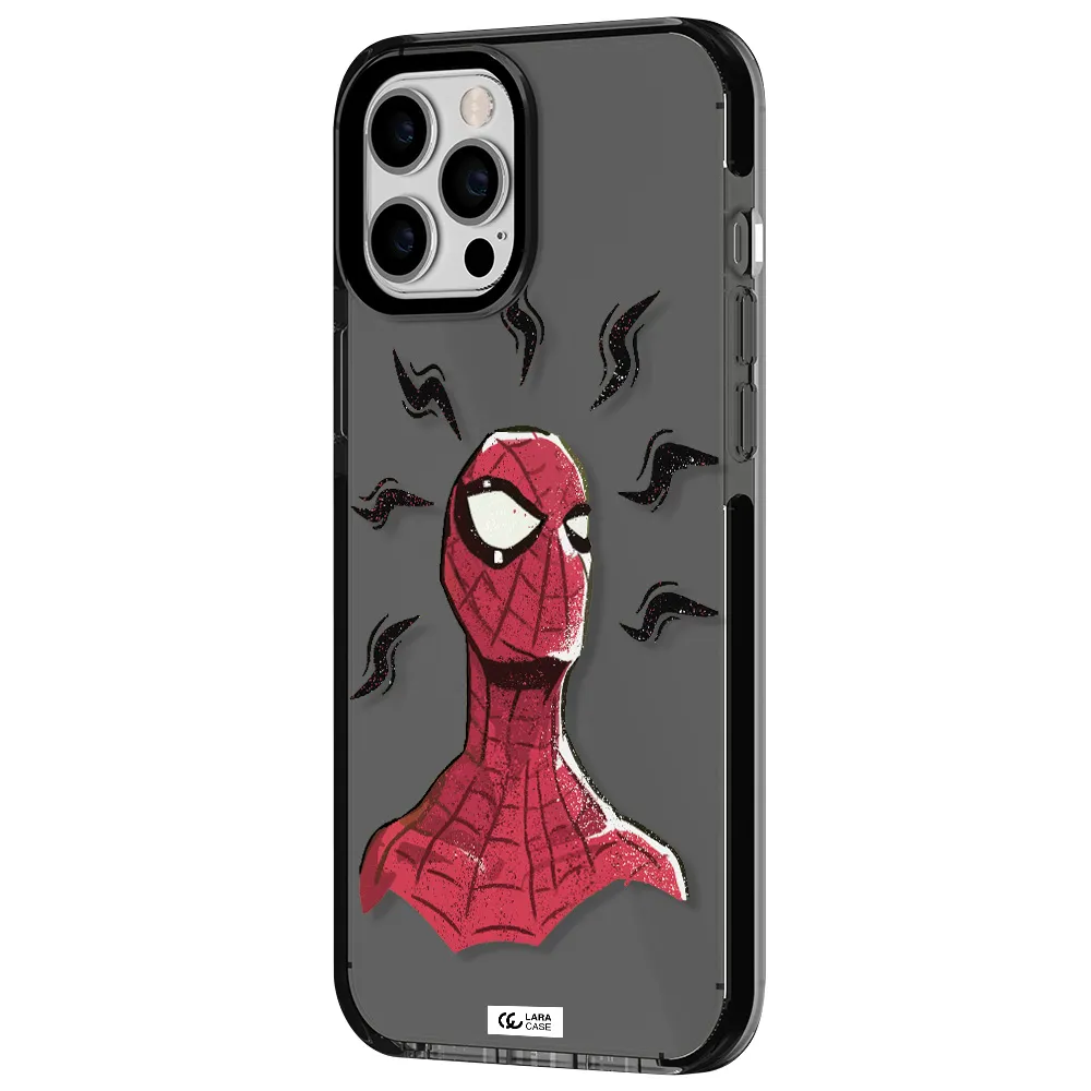 a cartoon of a red spider man Apple iPhone 12 pro max impact Smoke Black Case