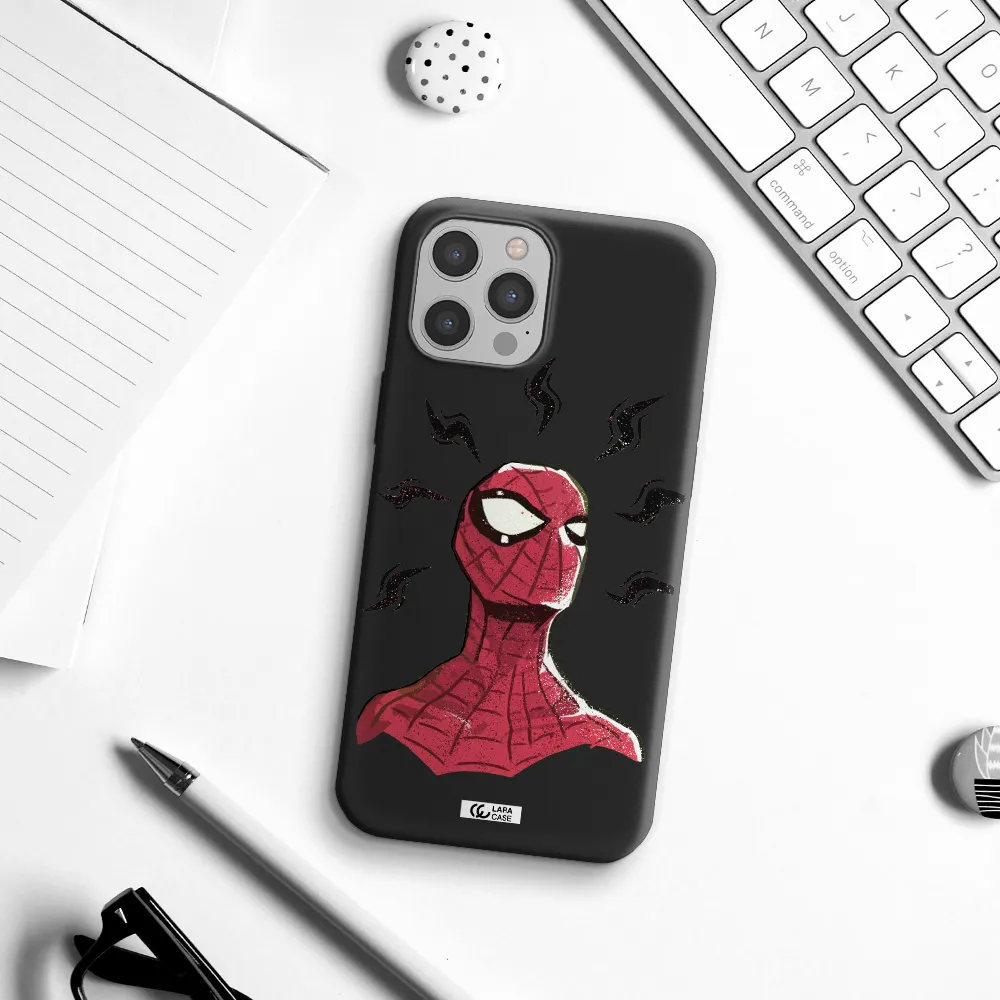 a cartoon of a red spider man Apple iPhone 12 pro max Silicone black Case