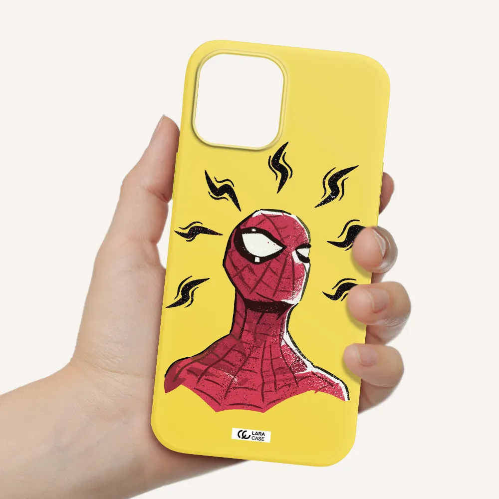 a cartoon of a red spider man Apple iPhone 12 pro max Silicone canary yellow Case