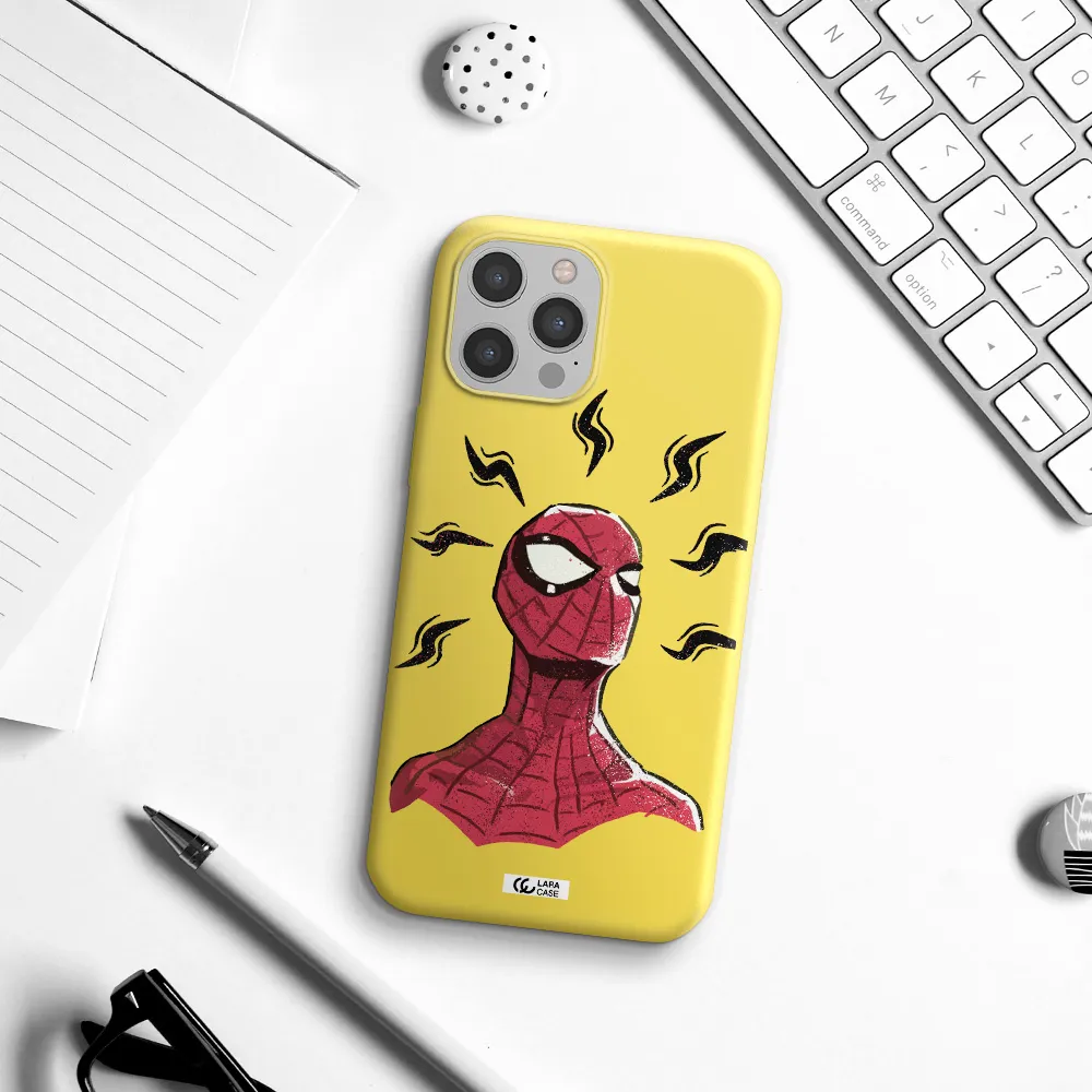 a cartoon of a red spider man Apple iPhone 12 pro max Silicone canary yellow Case