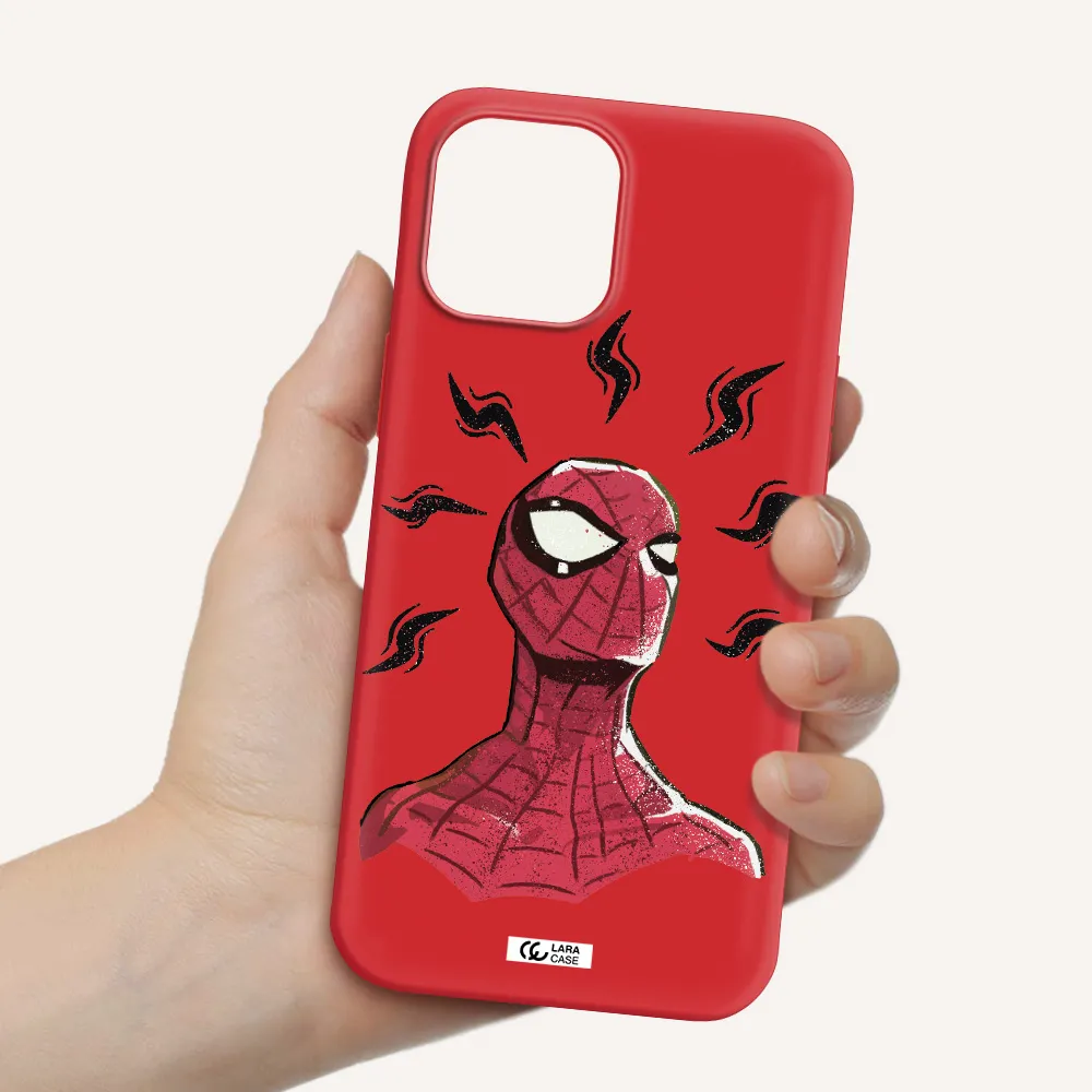 a cartoon of a red spider man Apple iPhone 12 pro max Silicone Imperial Red Case