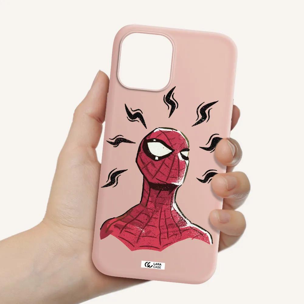 a cartoon of a red spider man Apple iPhone 12 pro max Silicone pastel pink Case