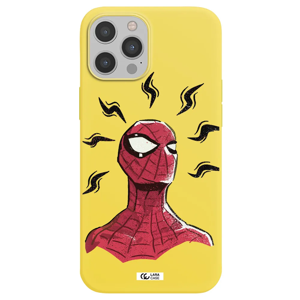 a cartoon of a red spider man Apple iPhone 12 pro Silicone canary yellow Case