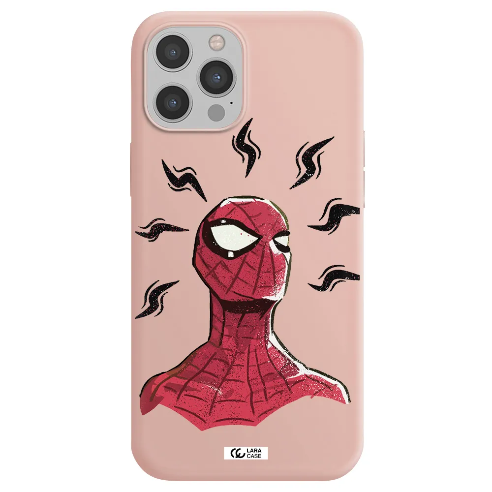 a cartoon of a red spider man Apple iPhone 12 pro Silicone pastel pink Case