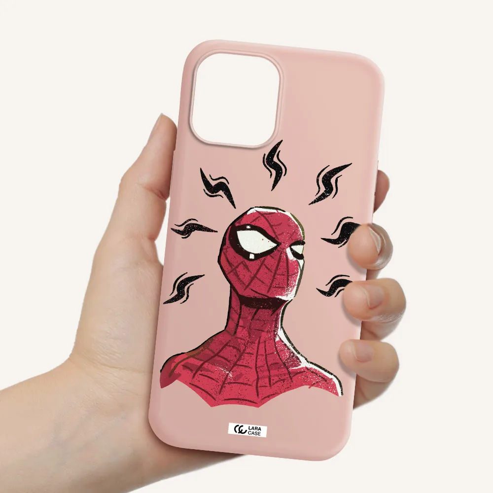 a cartoon of a red spider man Apple iPhone 12 pro Silicone pastel pink Case